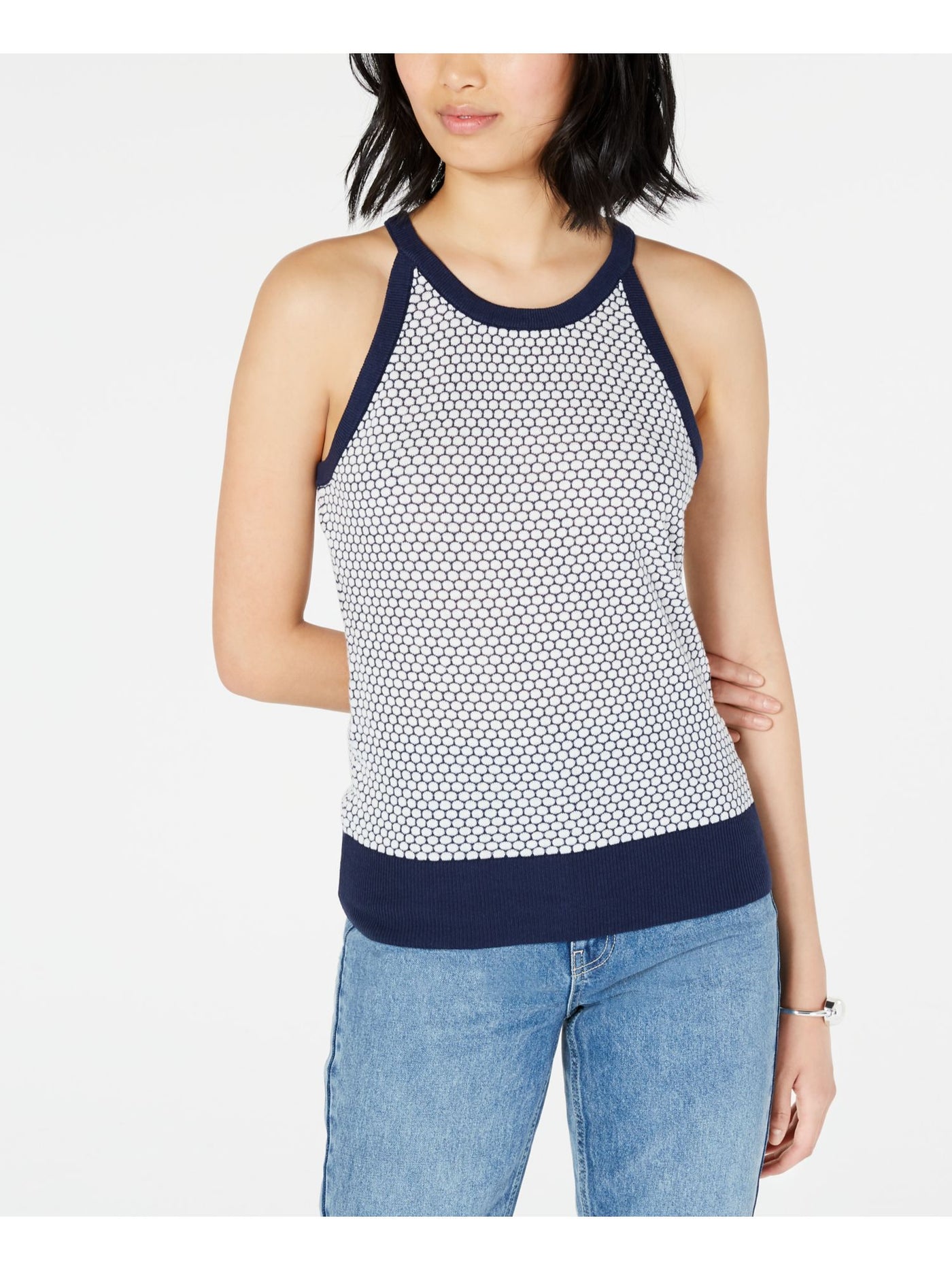 MAISON JULES Womens Navy Printed Sleeveless Halter Top M