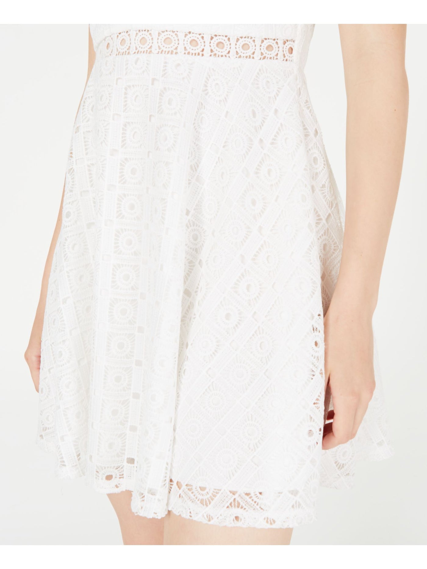 CITY STUDIO Womens Ivory Lace Sleeveless Scoop Neck Mini Cocktail Sheath Dress 11