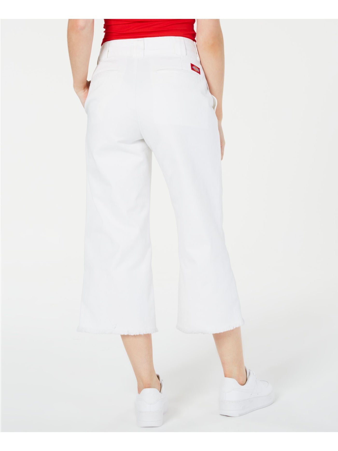 DICKIES Womens White Zippered Pocketed High Rise Frayed Crop Twill Wide Leg Pants Juniors 11\30