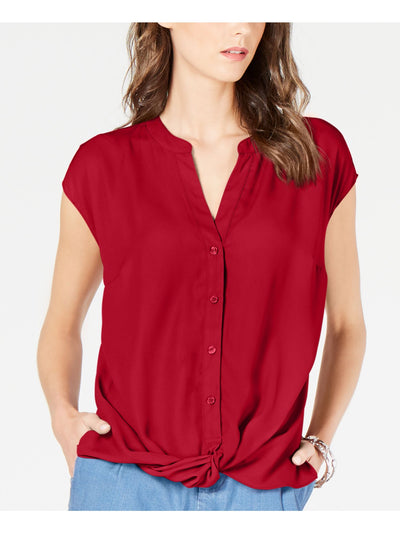 INC Womens Red Cap Sleeve V Neck Top L