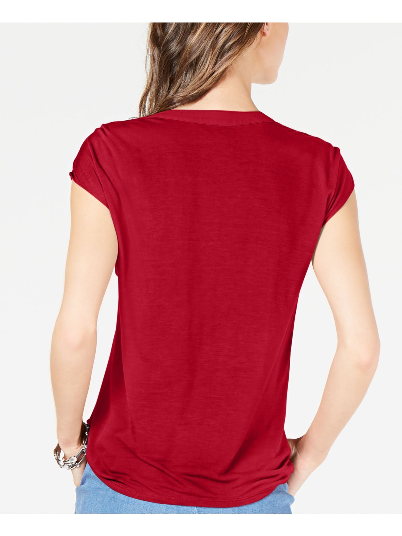 INC Womens Red Cap Sleeve V Neck Top L