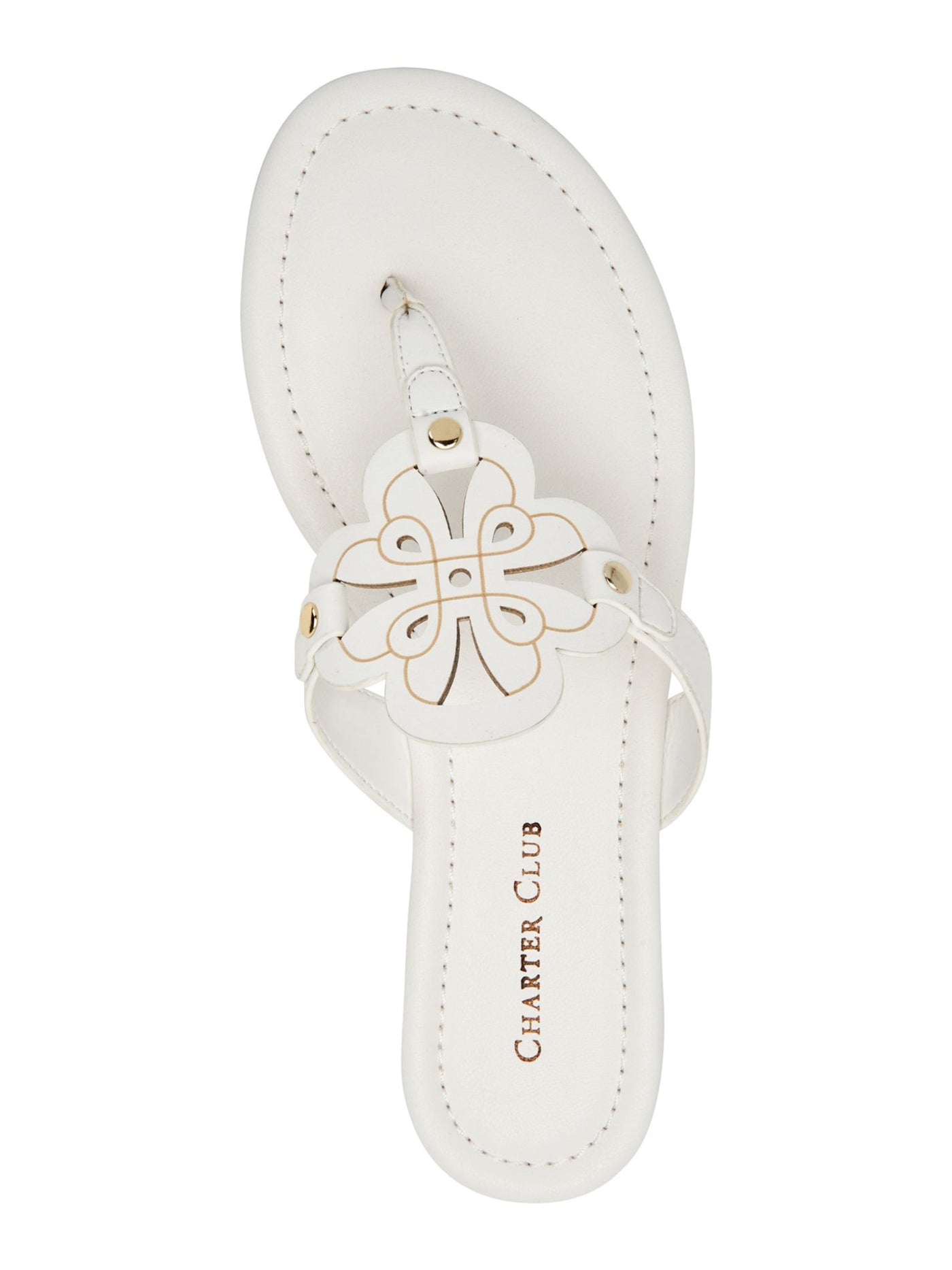 CHARTER CLUB Womens White Cut Out Studded Padded Ozella Round Toe Wedge Slip On Flip Flop Sandal 8.5 M