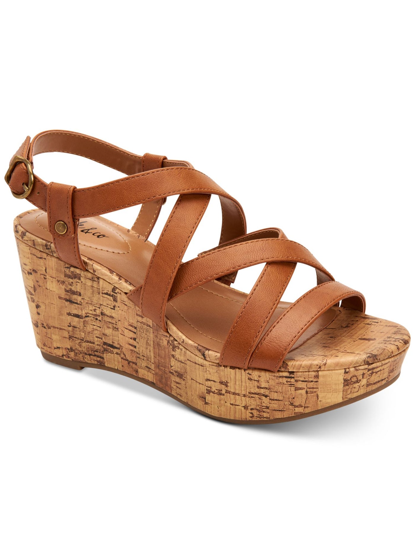 STYLE & COMPANY Womens Brown 1/2" Platform Cork-Like Padded Strappy Ionna Almond Toe Wedge Buckle Slingback Sandal 8 M