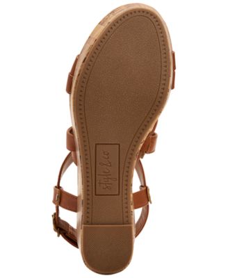 STYLE & COMPANY Womens Brown 1/2" Platform Cork-Like Padded Strappy Ionna Almond Toe Wedge Buckle Slingback Sandal M