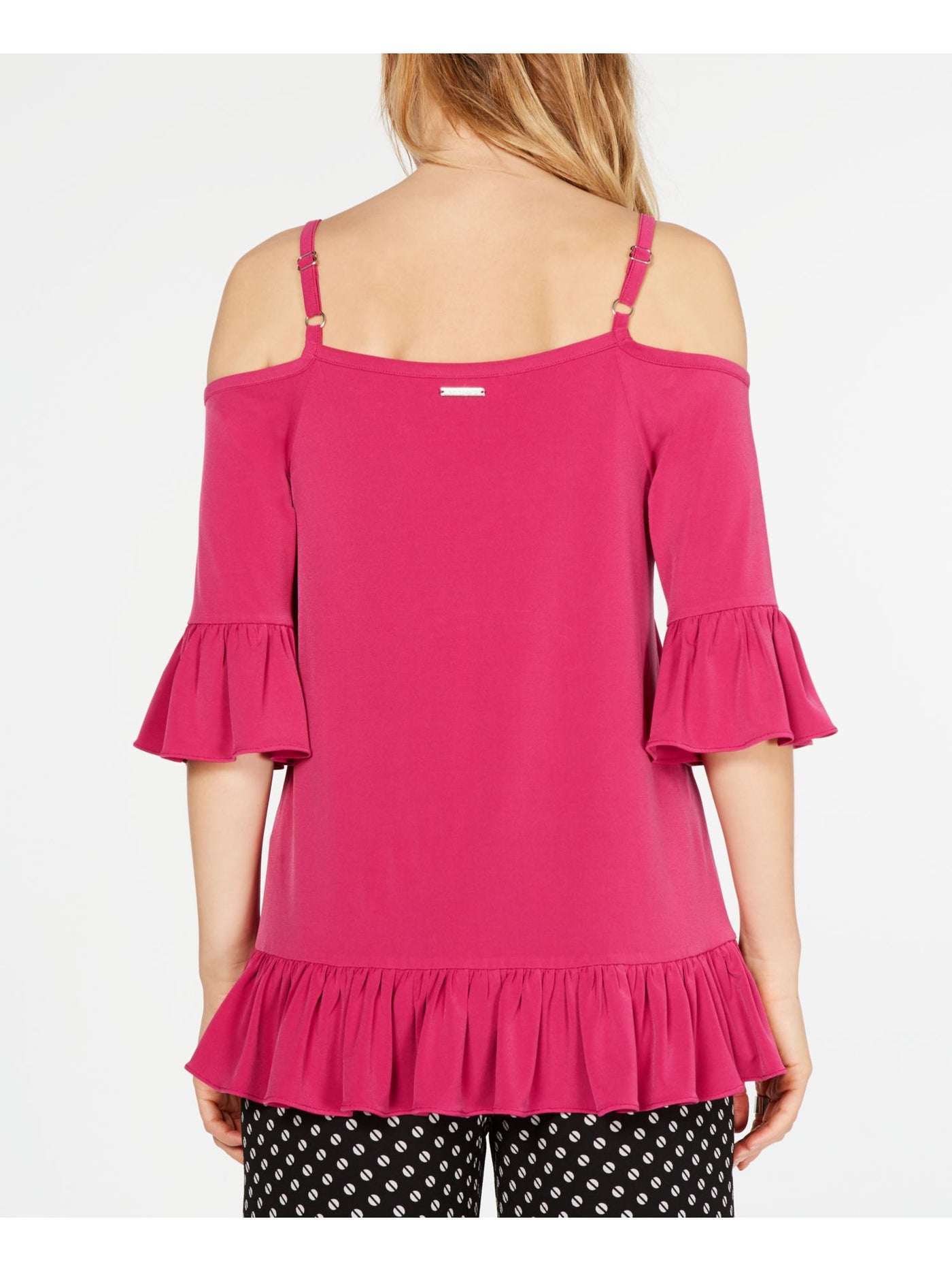 MICHAEL KORS Womens Pink Cold Shoulder Bell Sleeve Square Neck Top XS