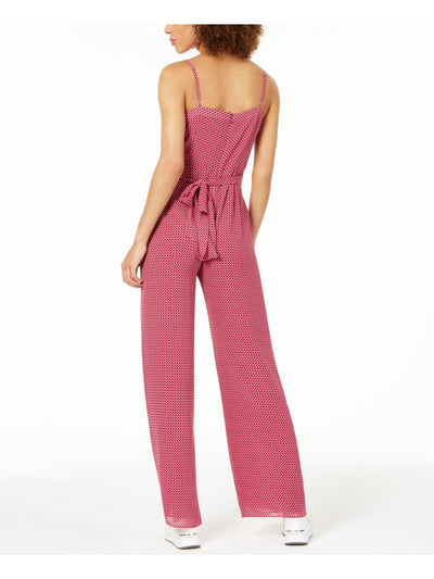 MICHAEL MICHAEL KORS Womens Pink Printed Spaghetti Strap V Neck Wide Leg Jumpsuit XXS