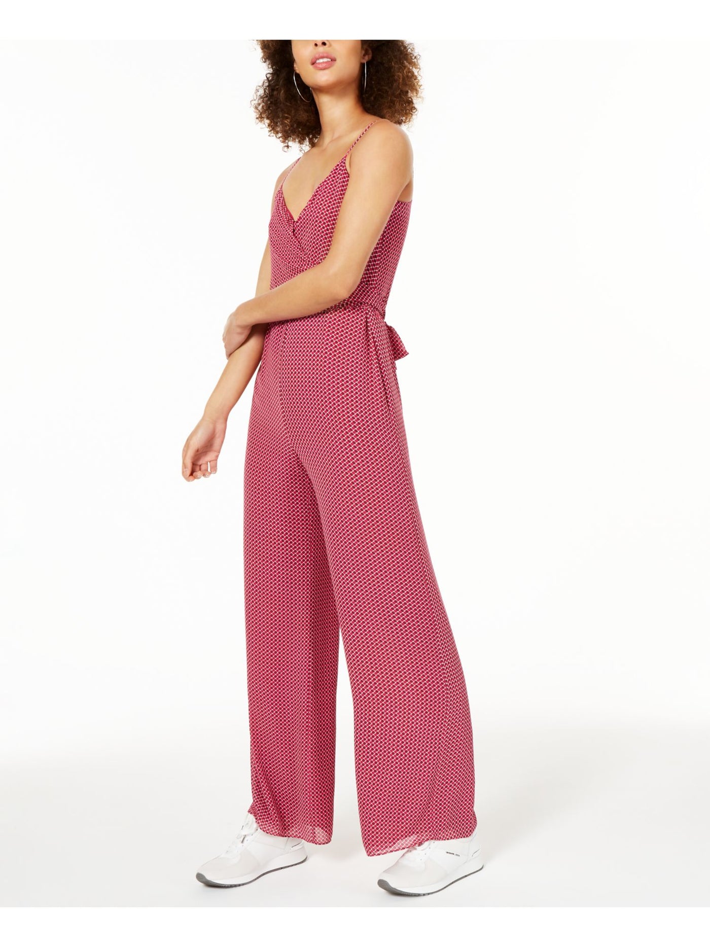 MICHAEL MICHAEL KORS Womens Pink Printed Spaghetti Strap V Neck Wide Leg Jumpsuit XXS