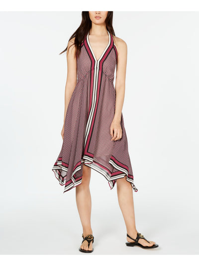 MICHAEL KORS Womens Burgundy Printed Sleeveless V Neck Layered Dress Size: XL