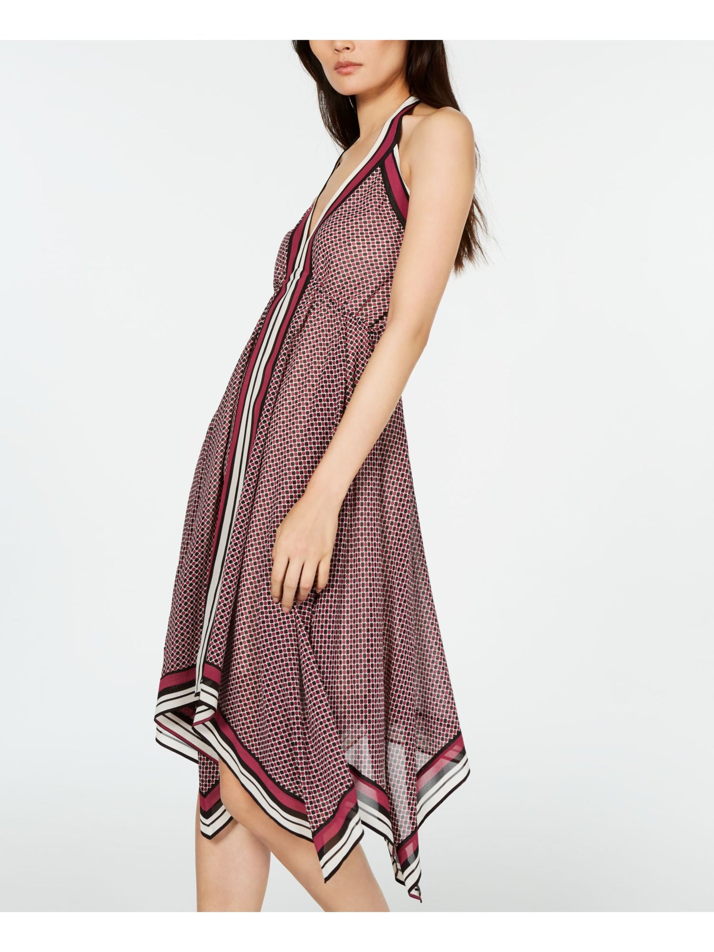 MICHAEL KORS Womens Burgundy Printed Sleeveless V Neck Layered Dress Size: XL