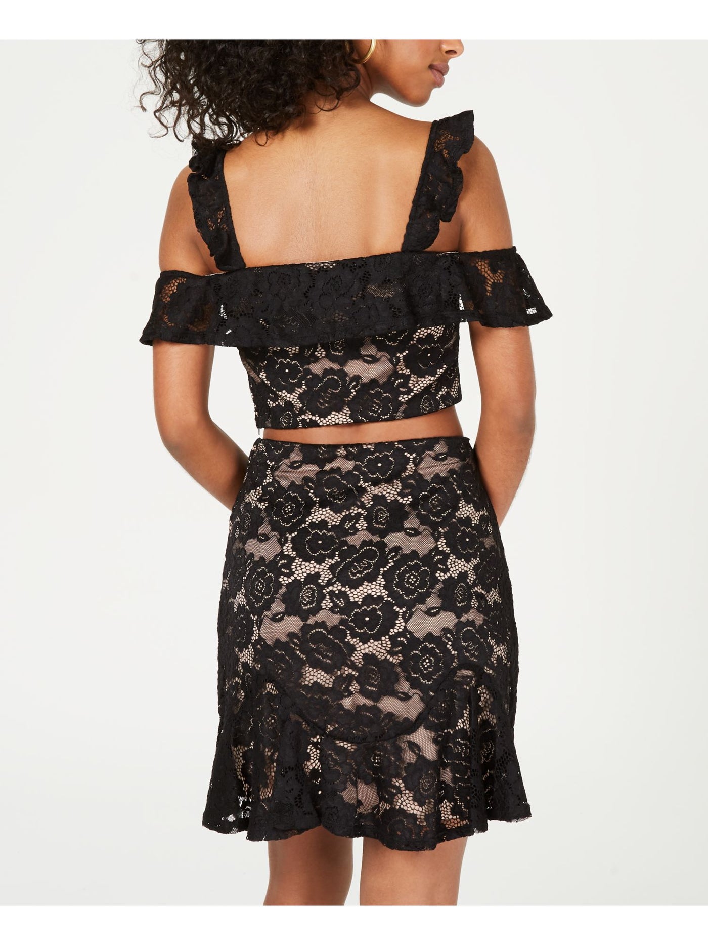 CITY STUDIO Womens Black Lace Square Neck Party Crop Top 3