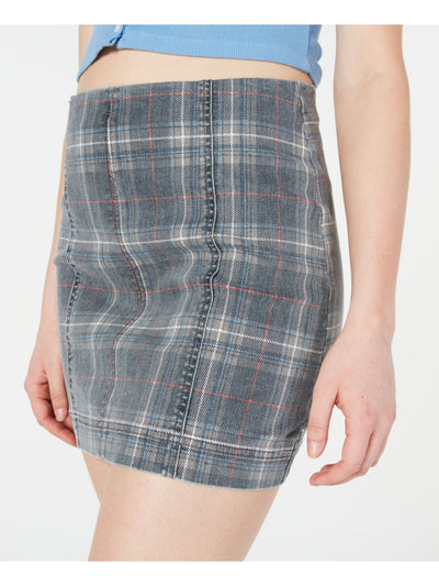 TINSELTOWN Womens Gray Stretch Zippered Denim Plaid Short A-Line Skirt 7