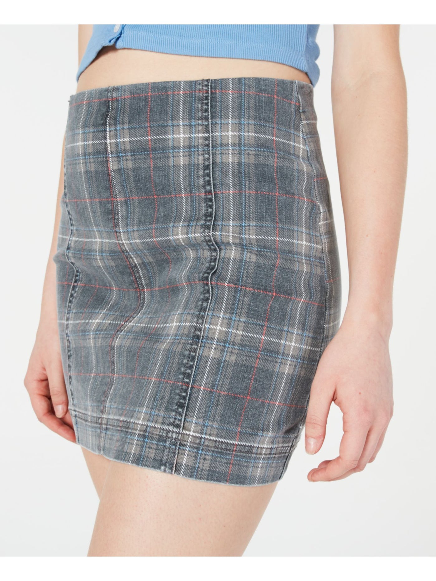 TINSELTOWN Womens Stretch Zippered Denim Short A-Line Skirt