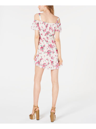 RACHEL ZOE Womens Pink Cold Shoulder Floral Short Sleeve Mini Fit + Flare Dress S