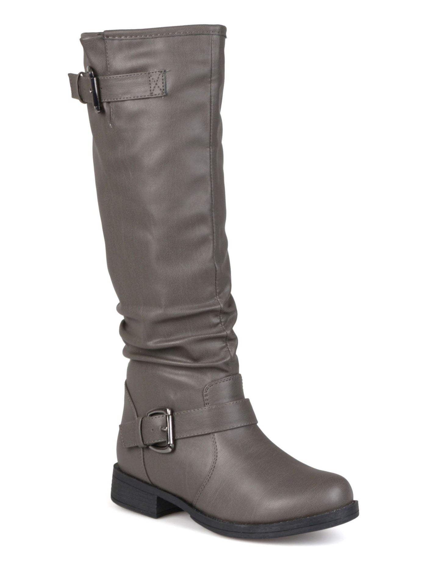 JOURNEE COLLECTION Womens Gray Buckled Straps Padded Stormy Round Toe Block Heel Zip-Up Riding Boot 7