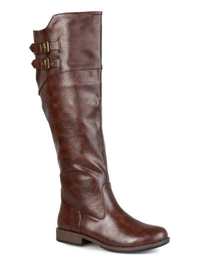 JOURNEE COLLECTION Womens Brown Adjustable Strap Tori Round Toe Zip-Up Riding Boot 6 M