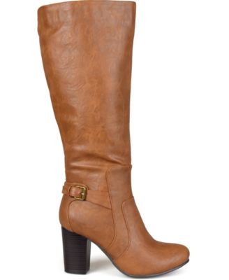 JOURNEE COLLECTION Womens Brown Wide Calf Carver Round Toe Block Heel Zip-Up Heeled Boots