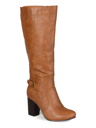 JOURNEE COLLECTION Womens Brown Wide Calf Carver Round Toe Block Heel Zip-Up Heeled Boots 9.5 WC