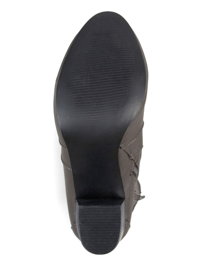 JOURNEE COLLECTION Womens Grey Gray Buckle Accent Carver Round Toe Block Heel Zip-Up Heeled Boots