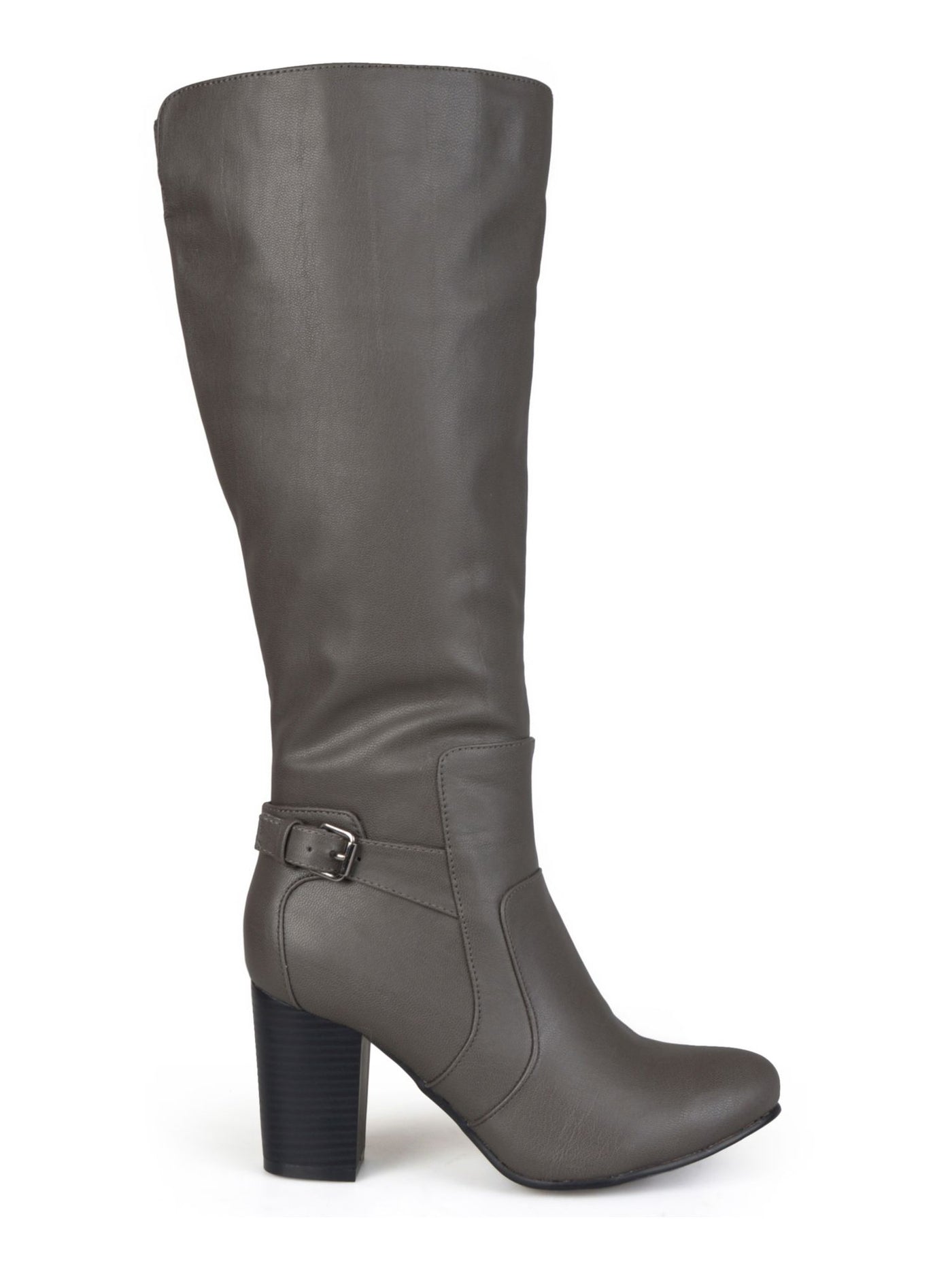 JOURNEE COLLECTION Womens Grey Gray Buckle Accent Carver Round Toe Block Heel Zip-Up Heeled Boots 8.5