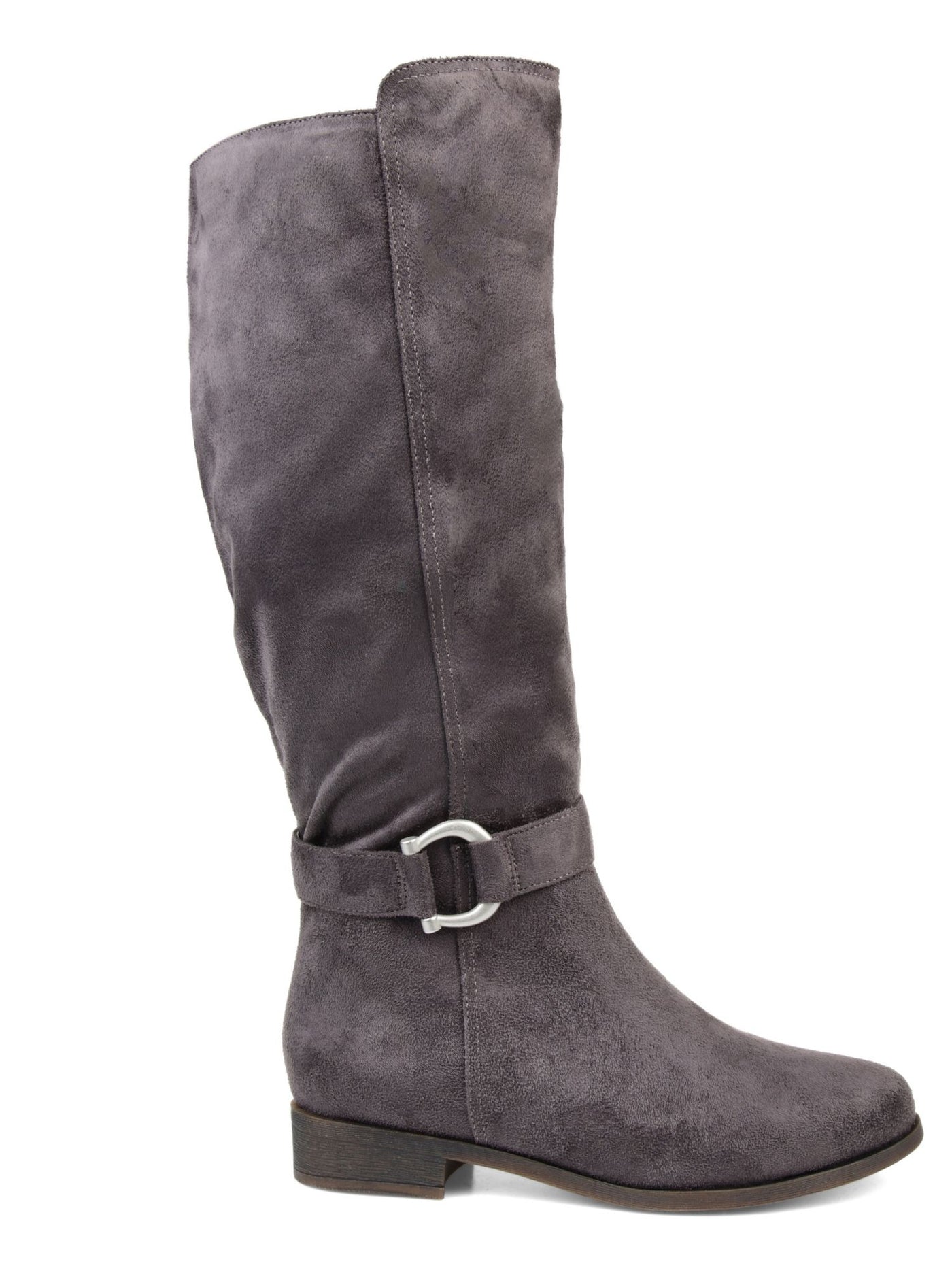 JOURNEE COLLECTION Womens Gray Buckle Accent Almond Toe Stacked Heel Zip-Up Boots Shoes 7.5