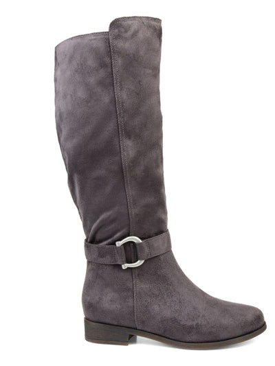 JOURNEE COLLECTION Womens Gray Buckle Accent Almond Toe Stacked Heel Zip-Up Boots Shoes 7.5