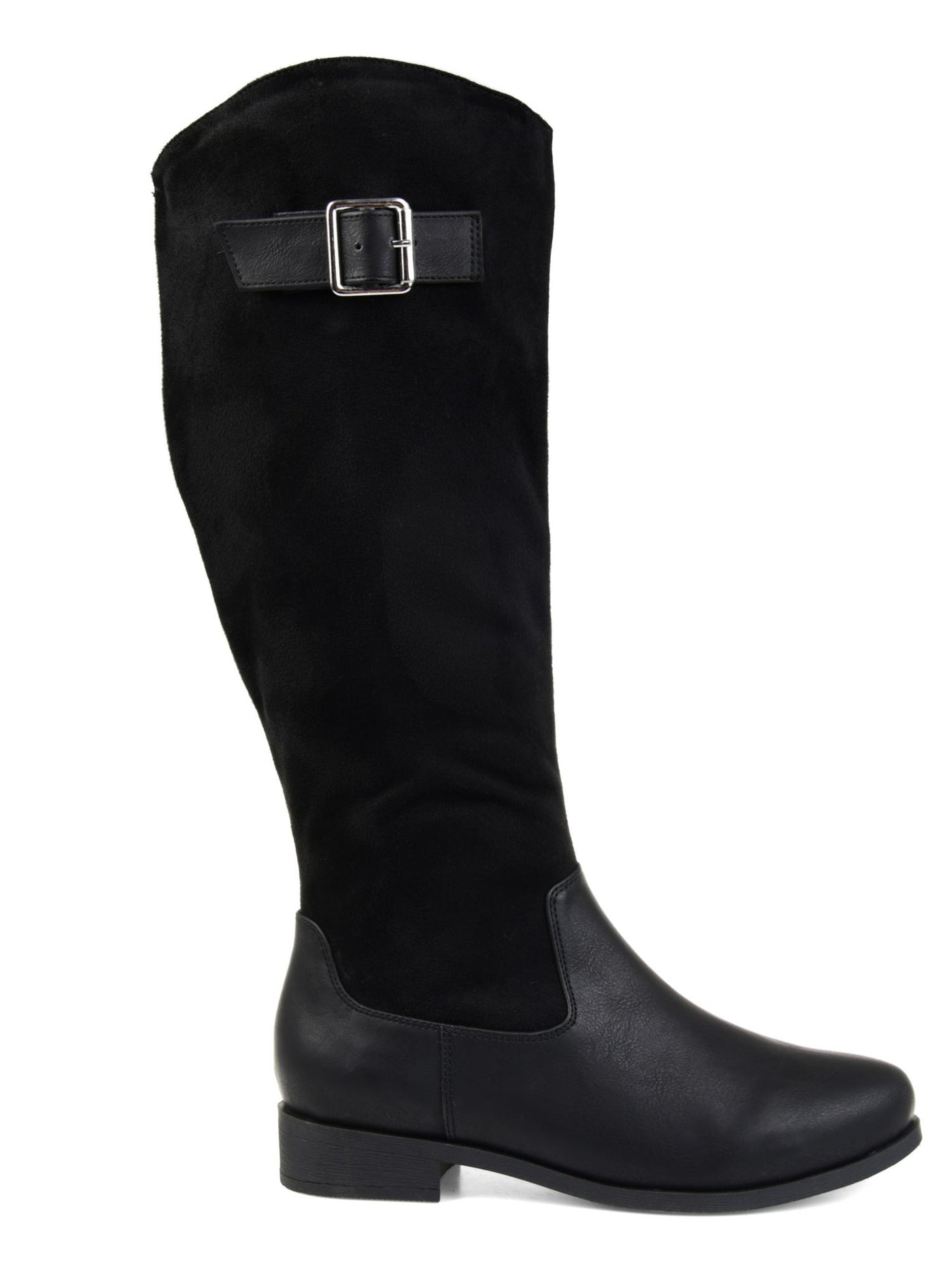 JOURNEE COLLECTION Womens Black Buckle Accent Cushioned Wide Calf Frenchy Almond Toe Stacked Heel Zip-Up Western Boot 7.5