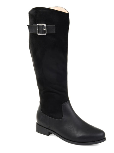 JOURNEE COLLECTION Womens Black Two-Toned Buckle Accent Cushioned Wide Calf Frenchy Almond Toe Zip-Up Western Boot 5.5