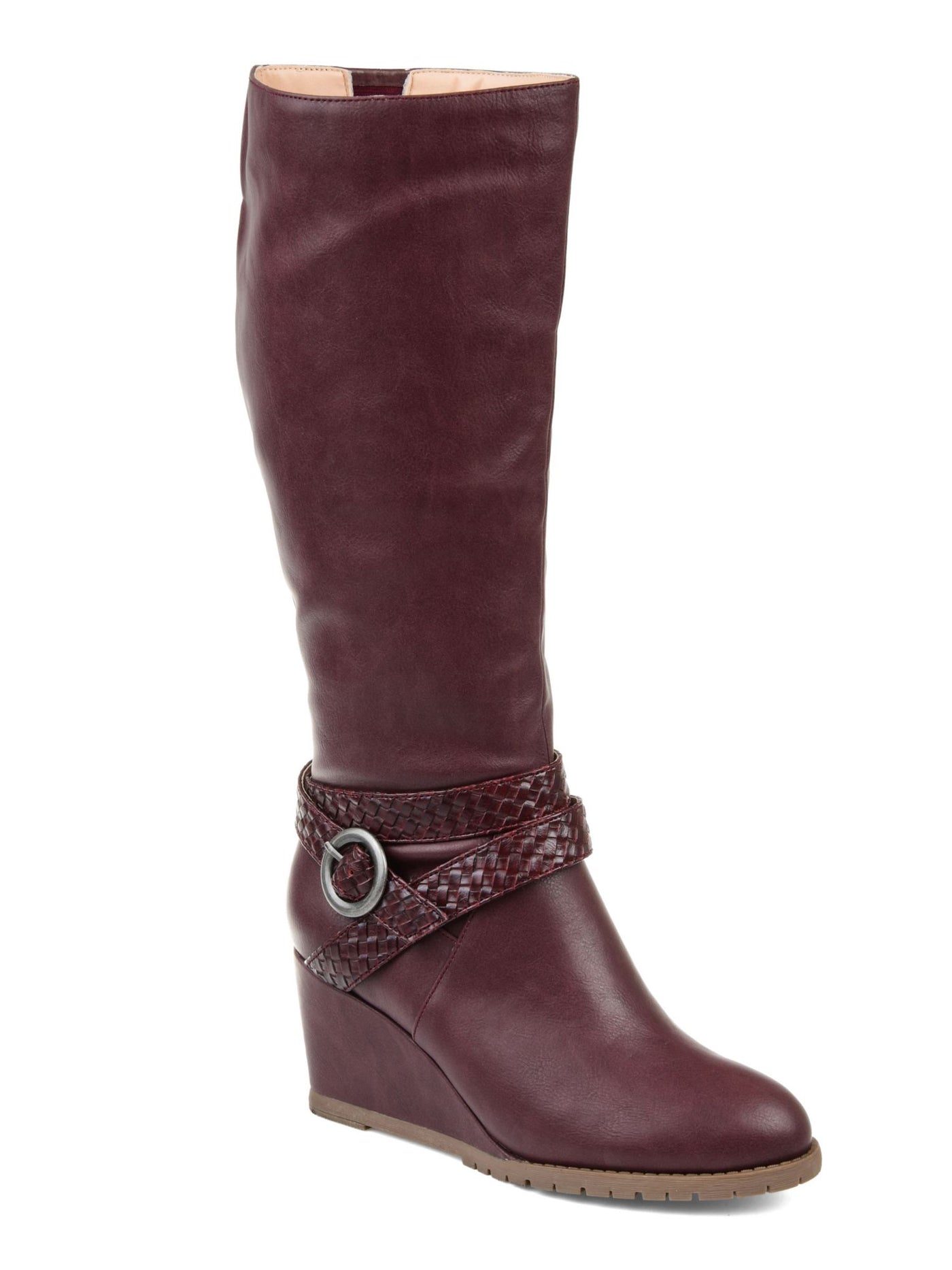 JOURNEE COLLECTION Womens Wine Burgundy Woven Buckle Straps Cushioned Garin Almond Toe Wedge Zip-Up Heeled Boots 9 XWC