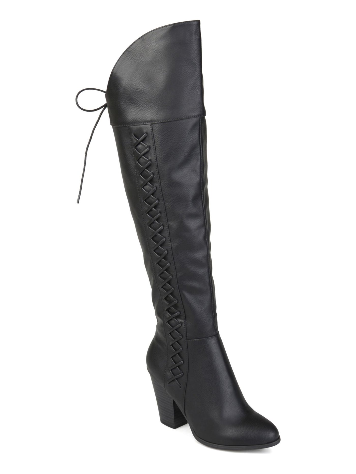 JOURNEE COLLECTION Womens Black Raised Vamp Lace Comfort Spritz Round Toe Block Heel Zip-Up Dress Boots 8 M