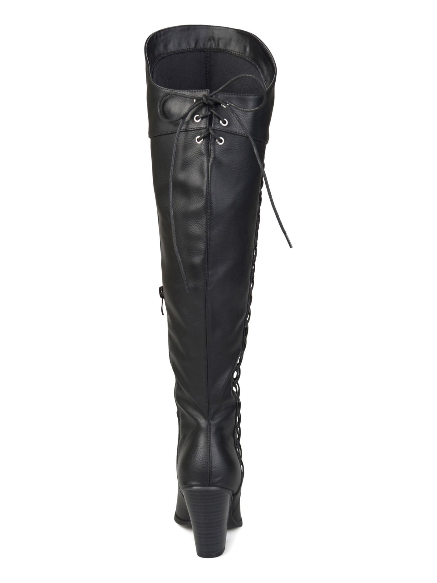 JOURNEE COLLECTION Womens Black Raised Vamp Lace Comfort Spritz Round Toe Block Heel Zip-Up Dress Boots 8 M