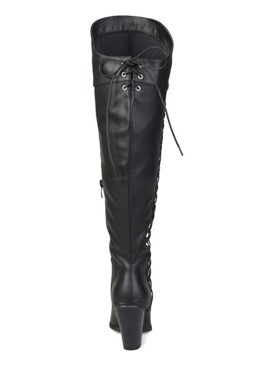 JOURNEE COLLECTION Womens Black Raised Vamp Lace Comfort Spritz Round Toe Block Heel Zip-Up Dress Boots 10 WC
