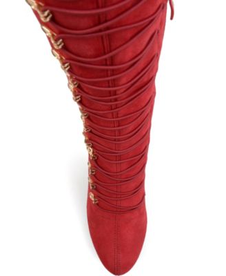 JOURNEE COLLECTION Womens Red Vintage Lace-Up Padded Trill Round Toe Stiletto Zip-Up Dress Boots Shoes 6