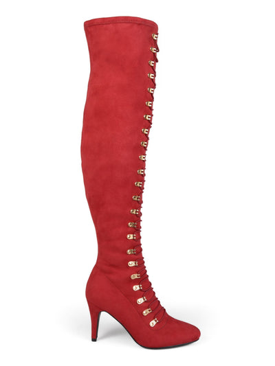 JOURNEE COLLECTION Womens Red Lace Stretch Trill Round Toe Stiletto Zip-Up Dress Boots 6.5 M