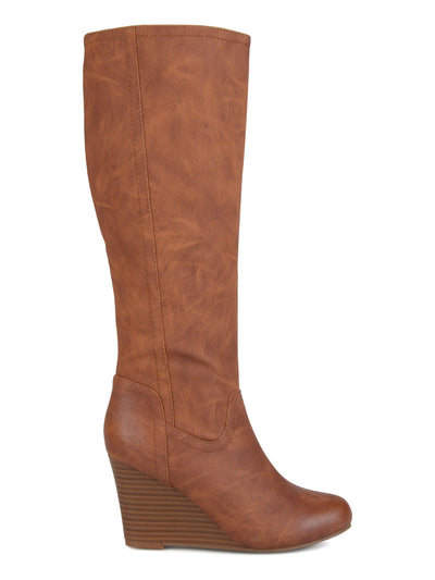 JOURNEE COLLECTION Womens Brown Padded Langly Almond Toe Wedge Zip-Up Boots Shoes 7.5 M