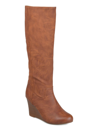 JOURNEE COLLECTION Womens Brown Padded Langly Almond Toe Wedge Zip-Up Boots Shoes 7.5 M
