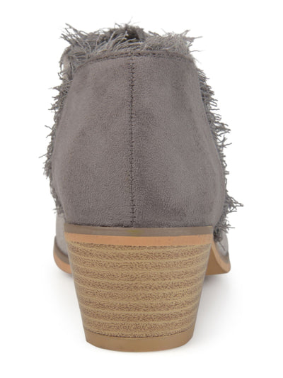 JOURNEE COLLECTION Womens Gray Two-Toned Fringed Moxie Almond Toe Block Heel Slip On Booties 9