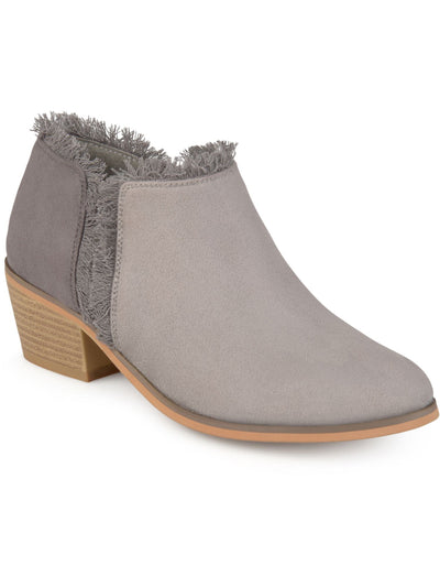 JOURNEE COLLECTION Womens Gray Two-Toned Fringed Moxie Almond Toe Block Heel Slip On Booties 9