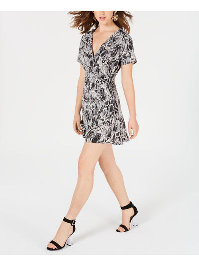 SPEECHLESS Womens Black Printed Short Sleeve V Neck Mini Faux Wrap Dress XL