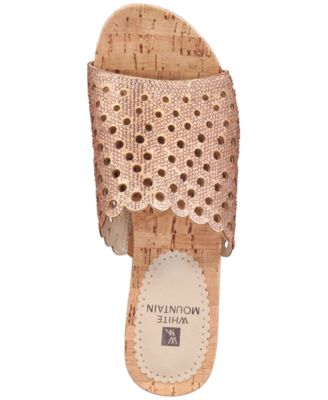 WHITE MOUNTAIN Womens Pink 1/2" Platform Cork-Like Cushioned Perforated Rhinestone Atlie Round Toe Wedge Slip On Slide Sandals Shoes 8.5 M