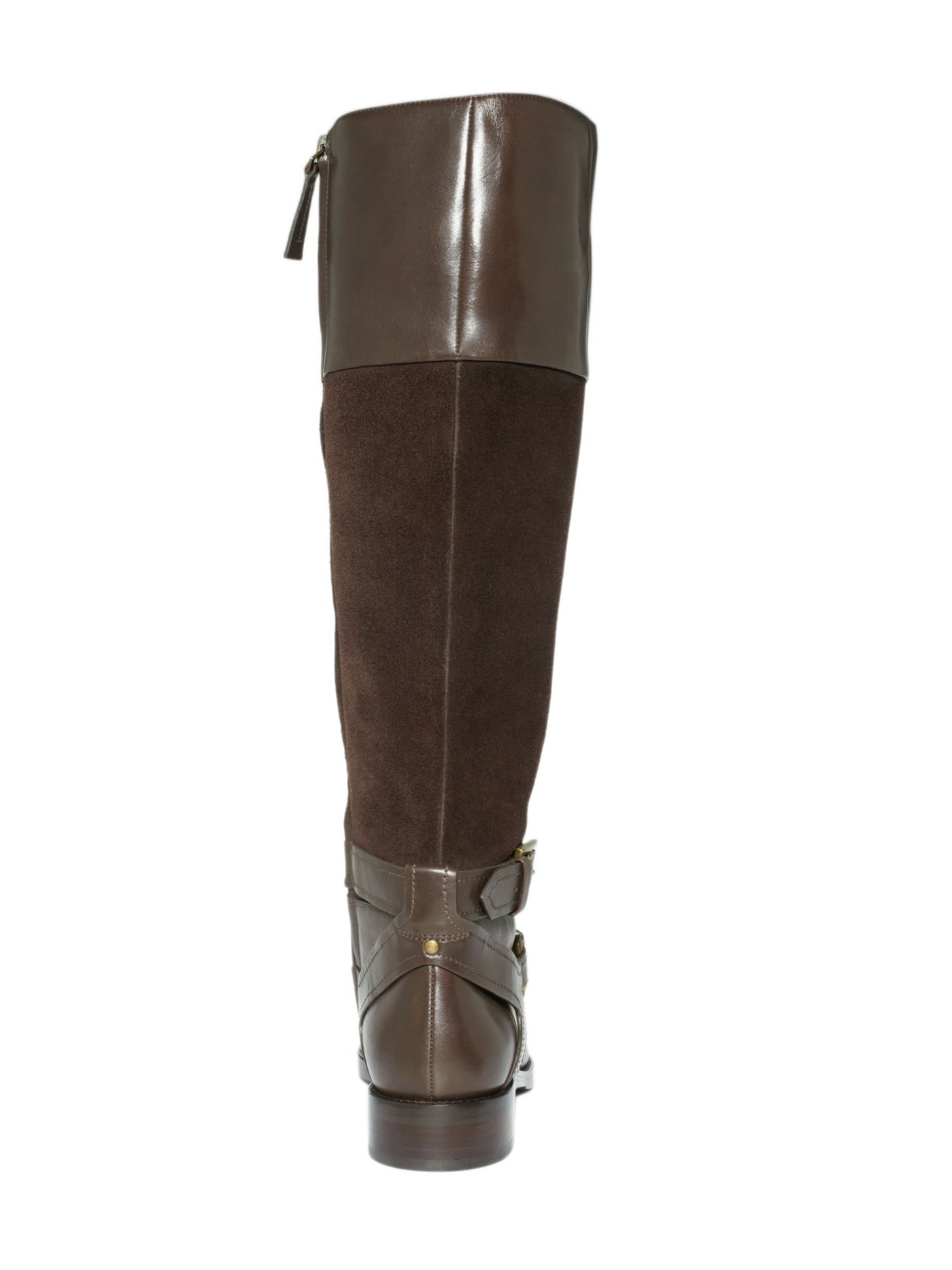 JOAN & DAVID Womens Brown Mixed Media Strapped Padded Zadarah Round Toe Block Heel Zip-Up Leather Riding Boot 5.5 M