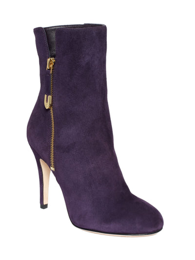 JOAN & DAVID Womens Purple Padded Ulina Round Toe Stiletto Zip-Up Leather Dress Booties 5.5 M