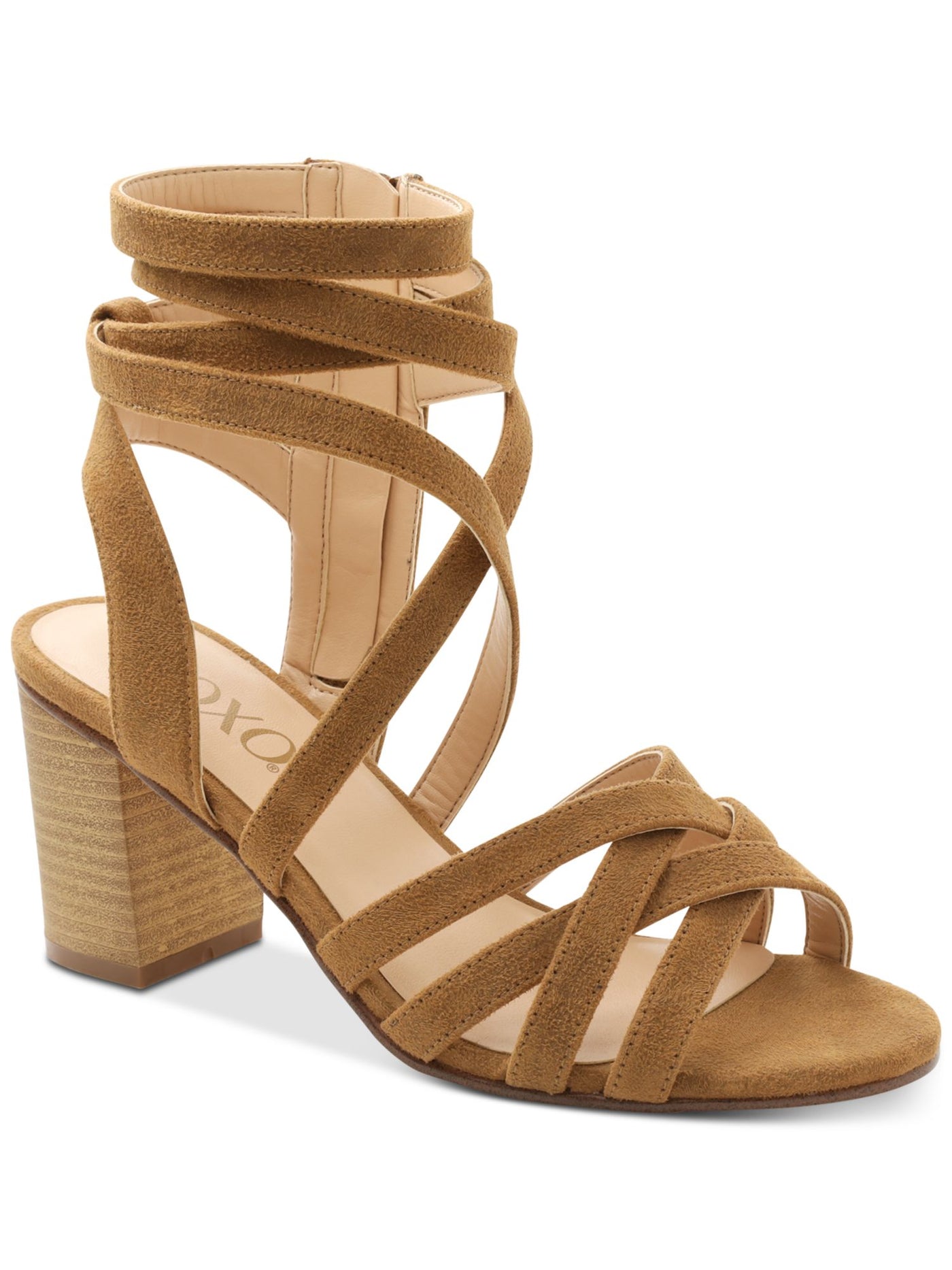 XOXO Womens Beige Padded Strappy Eden Round Toe Block Heel Zip-Up Dress Sandals Shoes 6.5 M