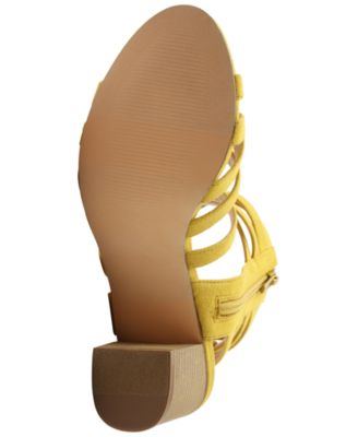 XOXO Womens Yellow Strappy Eden Round Toe Block Heel Zip-Up Dress Sandals Shoes