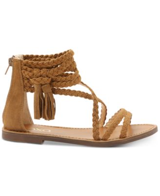 XOXO Womens Beige Tassel Detail Strappy Braided Cancun Round Toe Zip-Up Gladiator Sandals Shoes M