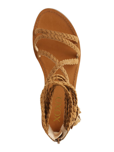 XOXO Womens Beige Tassel Detail Strappy Braided Cancun Round Toe Zip-Up Gladiator Sandals Shoes 9.5 M