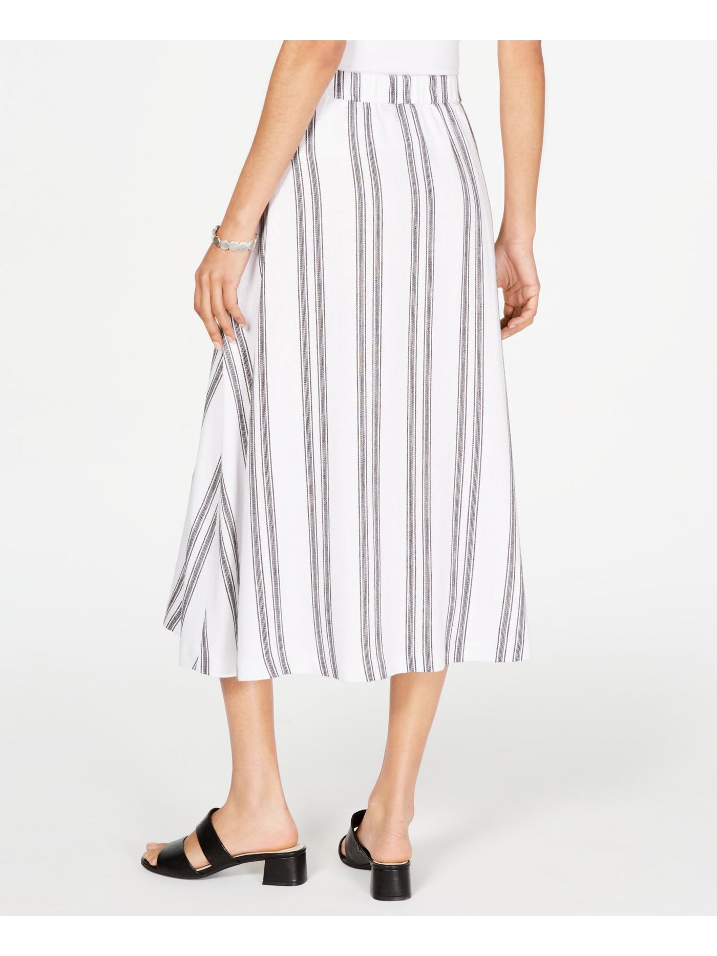 ALFANI Womens White Striped Tea-Length A-Line Skirt 12