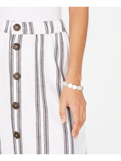 ALFANI Womens White Striped Tea-Length A-Line Skirt 12