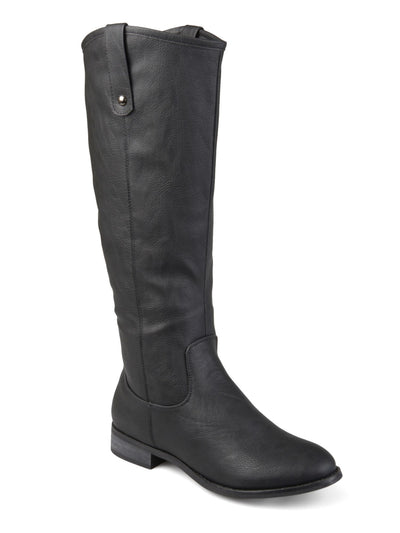 JOURNEE COLLECTION Womens Black Studded Taven Round Toe Block Heel Zip-Up Riding Boot 5.5 M