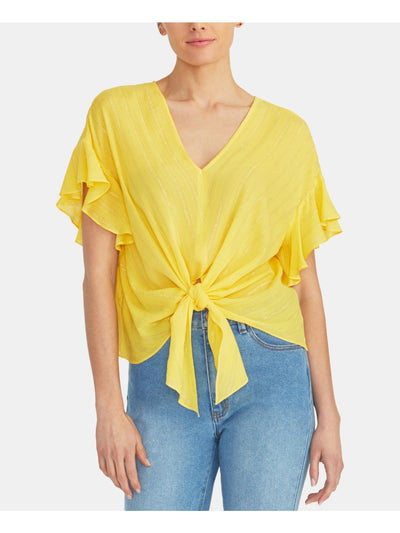 RACHEL ROY Womens Yellow Tie Front Short Sleeve V Neck Top Size: XXL