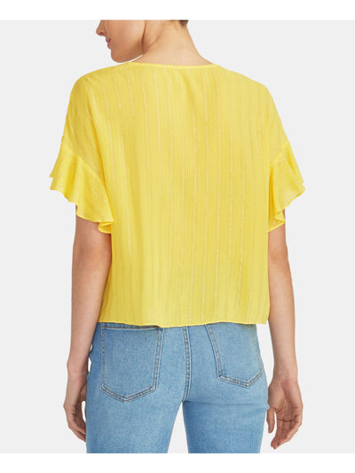 RACHEL ROY Womens Yellow Tie Front Short Sleeve V Neck Top XS